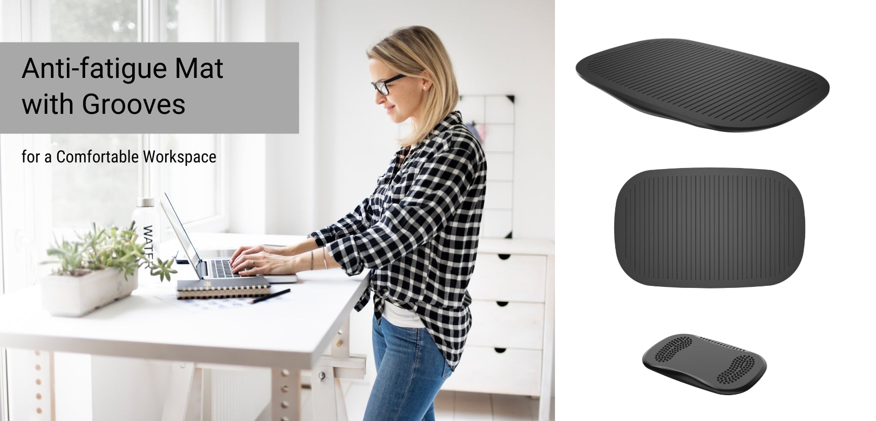 Standing Desk Mat, RUMIA Anti Fatigue Mat with Foot Massage Roller Ball,  Not-Flat Comfort Floor Mat Ergonomic Standing Mat for Standing Desk Office