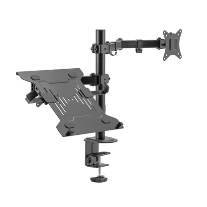 Dual Monitor Arm with a Removable Laptop Mount