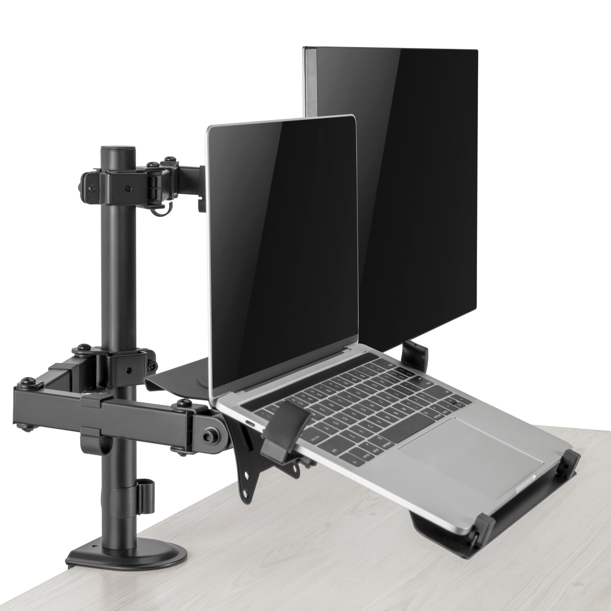 Computer Mounting Arm Dual Monitor Arm + Removable Laptop Mount – Black – Progressive Desk