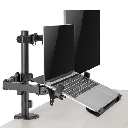 Dual Monitor Arm with a Removable Laptop Mount
