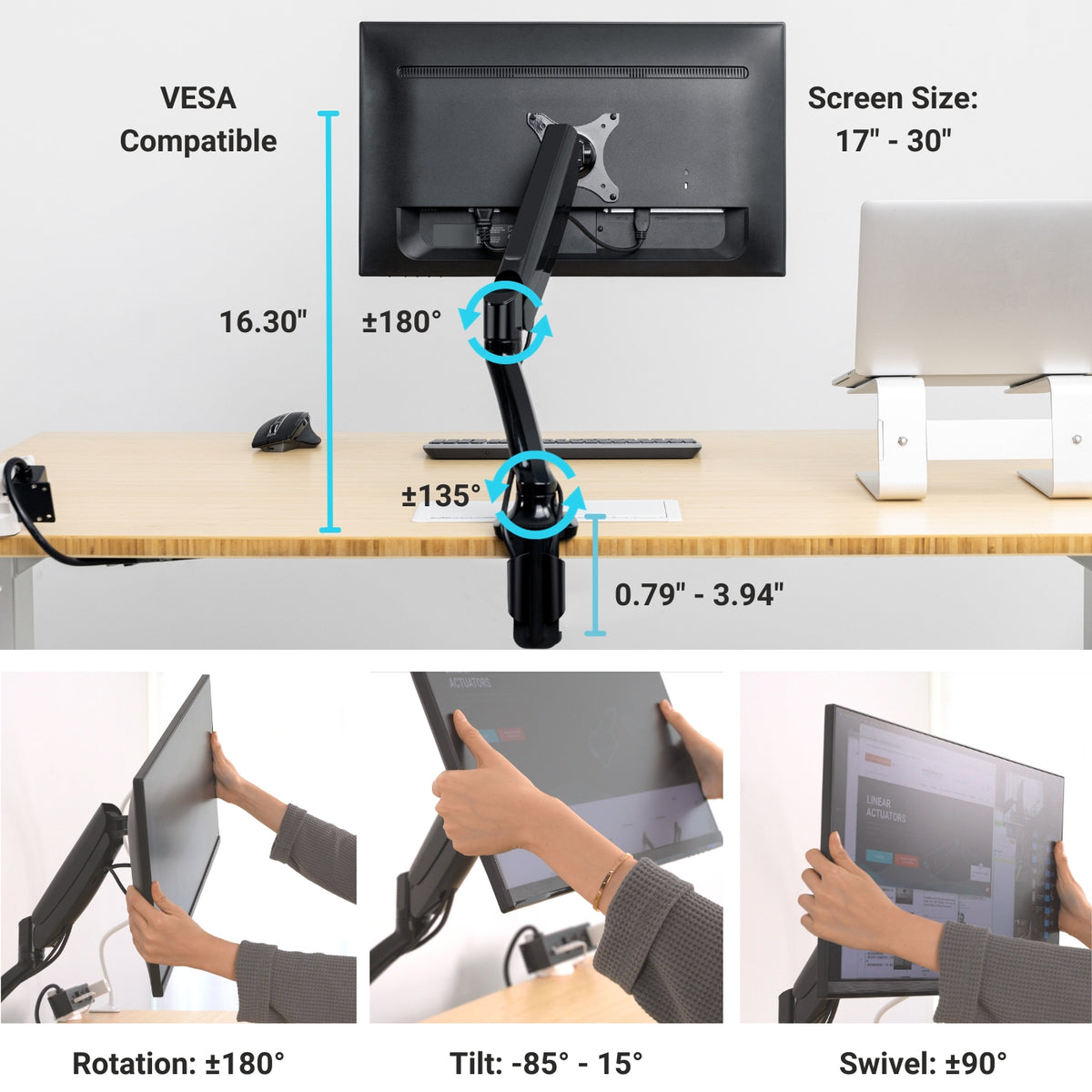 Single Gas Spring Monitor Stand for Desks – Black – Progressive Desk