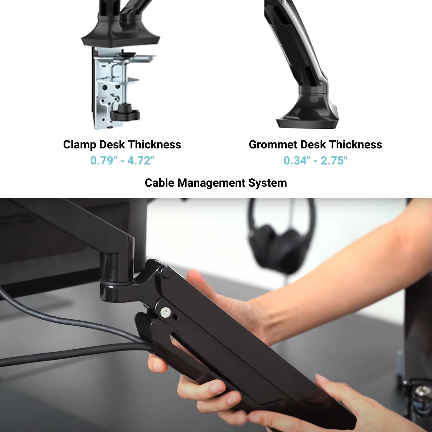 Spring-loaded Dual Monitor Mounting Arm For Two Monitors Up To 27