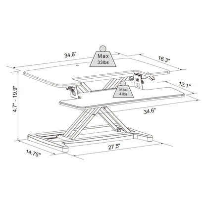 Mechanical Desk Converter dimensions